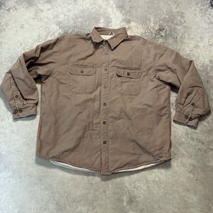 Woolrich Jacket Mens XL Brown‎ Sherpa Lined Canvas Shacket Outdoor Workwear